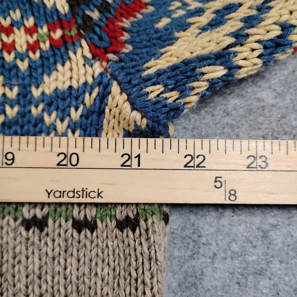 Vintage Polo Ralph Lauren Men Tan Cotton Fair Isle Snowflake Crew Neck Sweater M